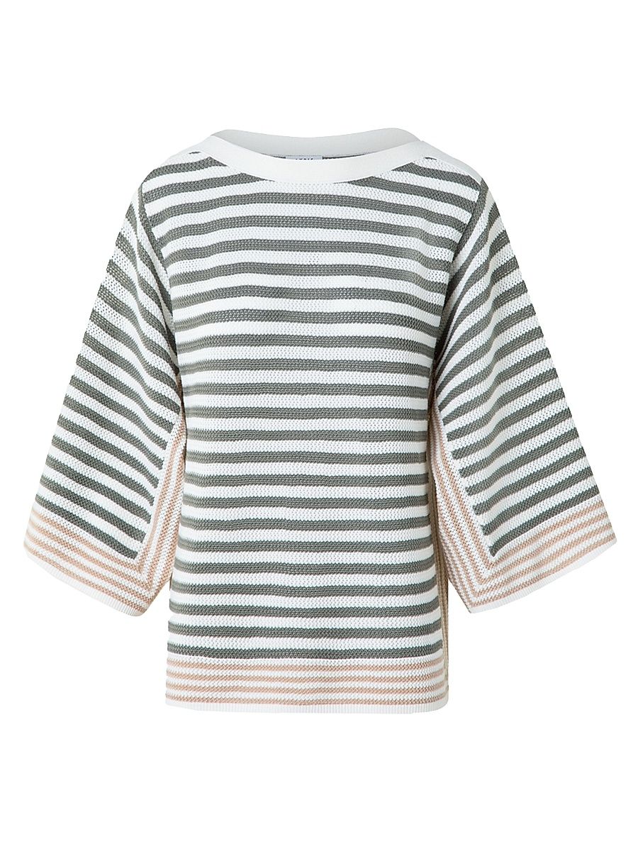 Women's Striped Virgin-Wool Boatneck Sweater - Cream Beige - Size 14