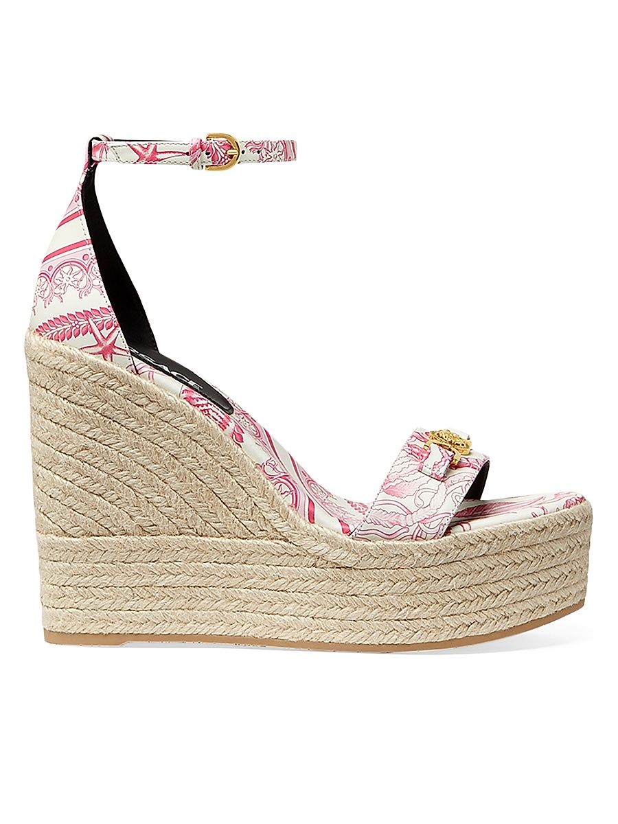 Women's 120MM Baroque Leather Espadrilles - Eggshell Dragon Fruit Gold - Size 9.5