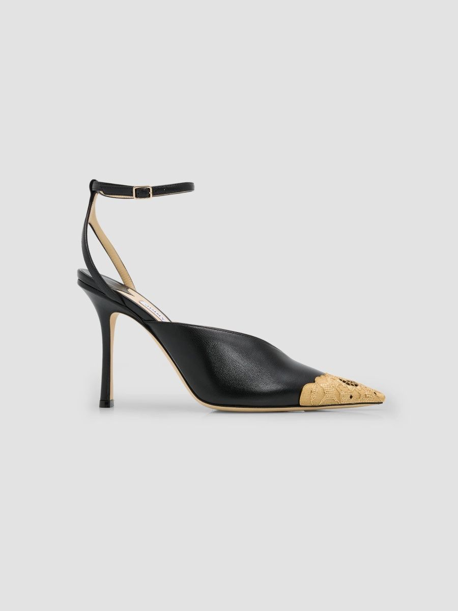Jimmy Choo Women's Faiz 100MM Leather/Lace Pumps - Black Vintage Gold - Size 11.5