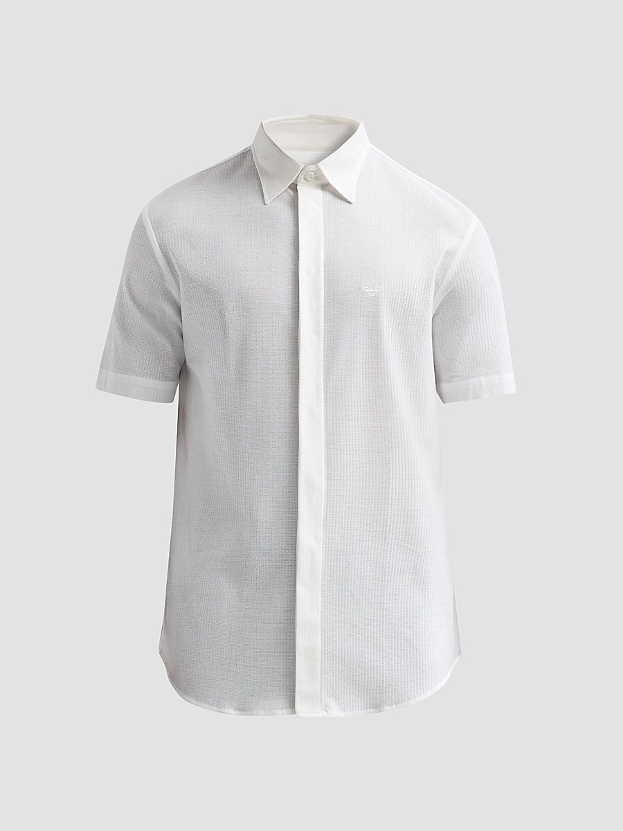 Men's Tonal Textured Cotton Short-Sleeve Shirt - White - Size XXXL