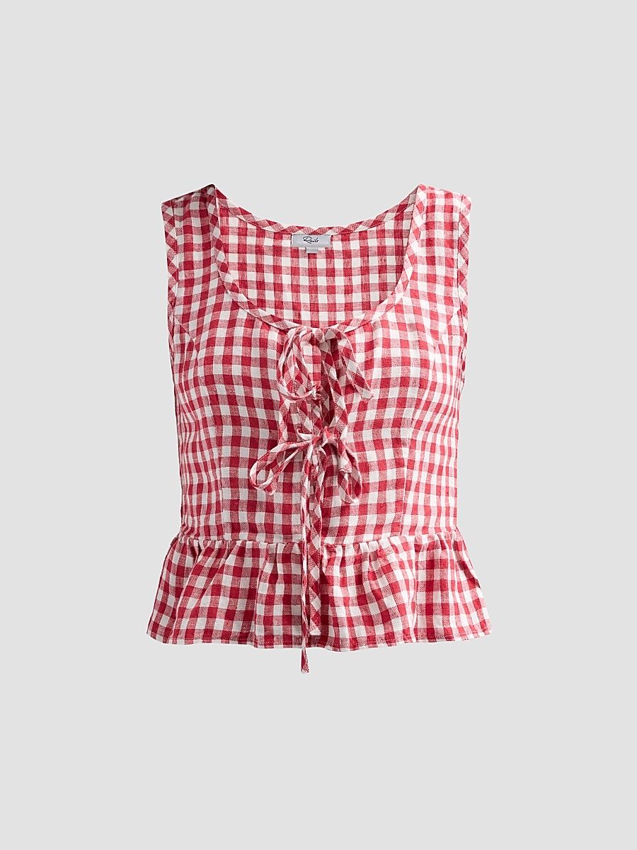 Women's Jonah Gingham Linen Top - Picnic Check - Size XS