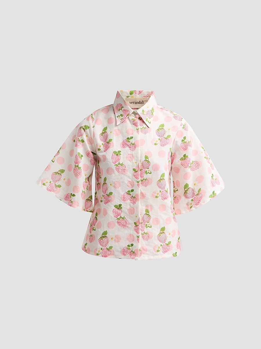 Women's Bejewelled Crop Shirt - Blush Berries - Size XL