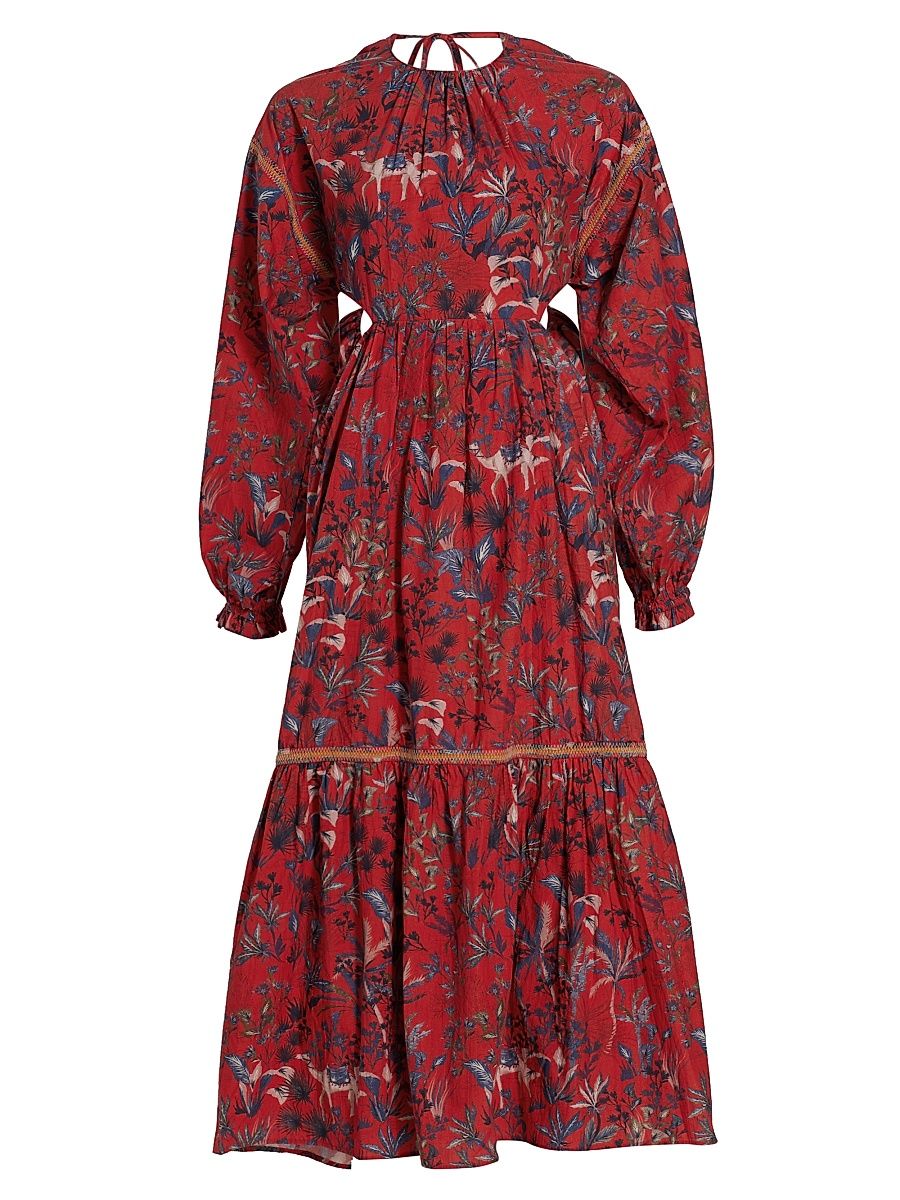 Chufy Women's Kissa Cotton Printed Maxi Dress - Kom Brick - Size XS