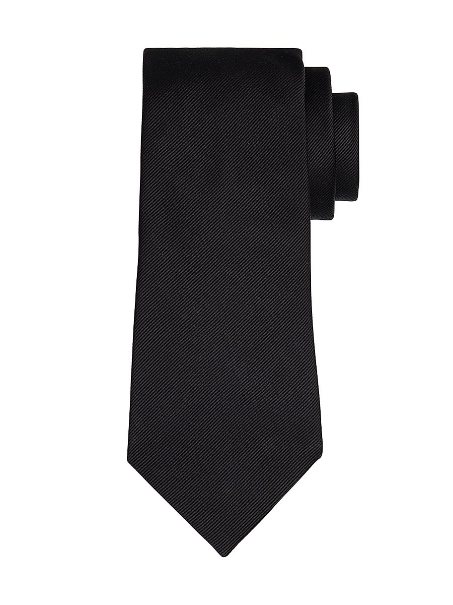 Men's Diagonal Ribbed Silk Tie - Black