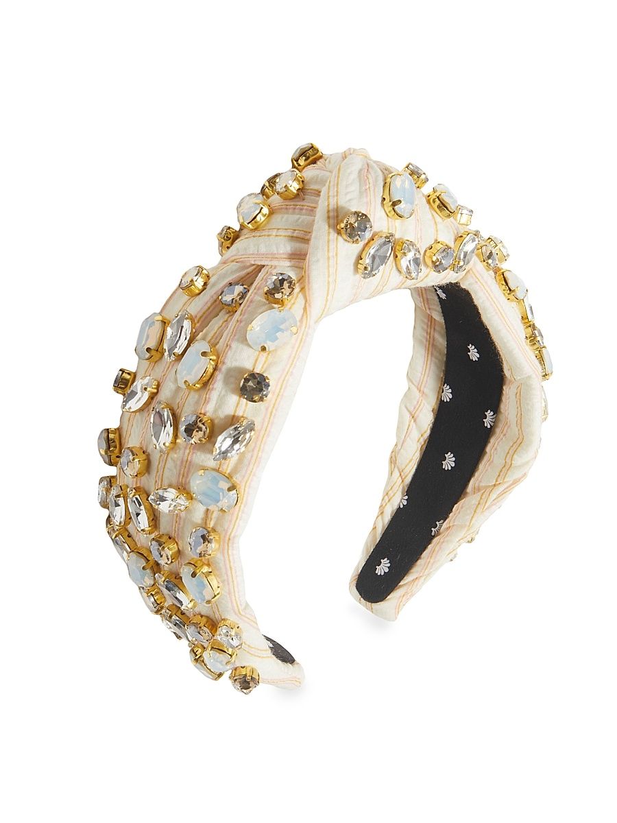 Women's Embellished Striped Cotton Knotted Headband - Blush Stripe