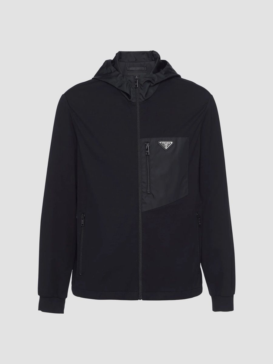 Prada Men's Technical Cotton and Re-Nylon Cardigan - Black - Size Large