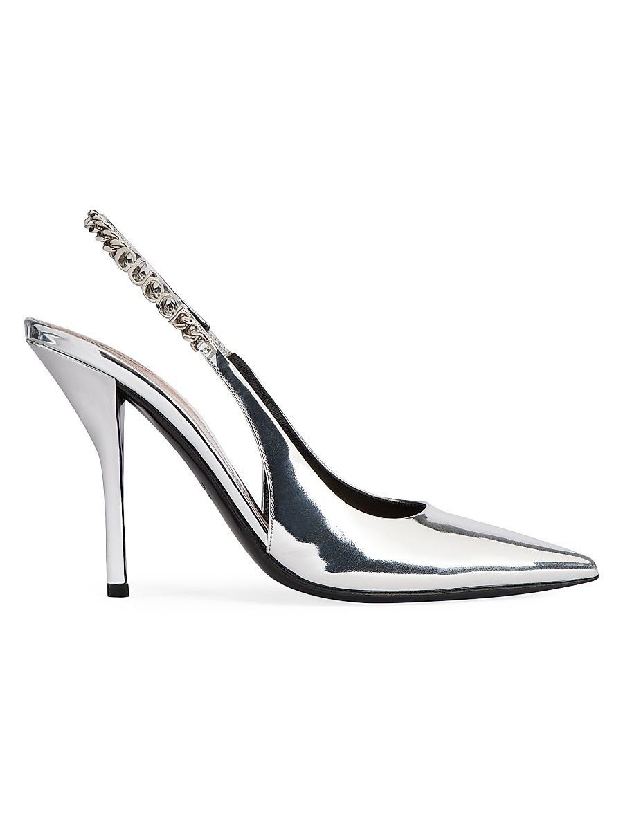 Women's Signoria 100MM Metallic Leather Slingback Pumps - Silver - Size 5.5