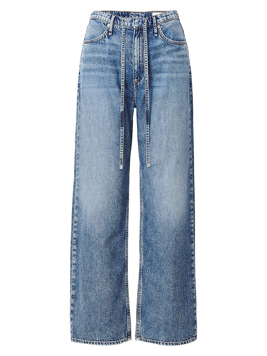 rag & bone Women's Phoebe Drawstring Wide-Leg Jeans - Everglade - Size XL