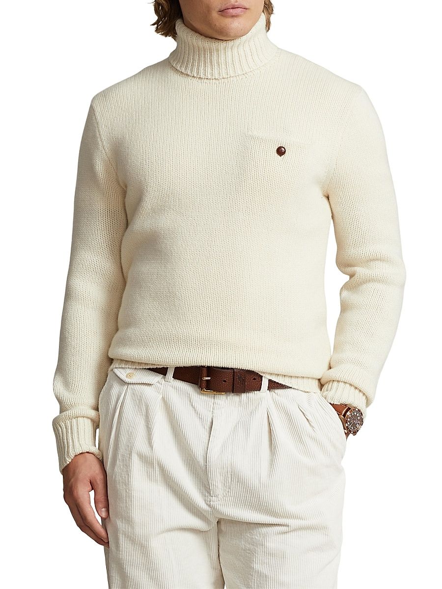 Men's Wool-Blend Turtleneck Sweater - Andover Cream - Size XL