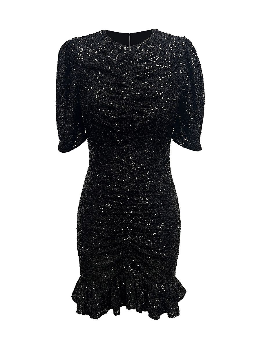 Women's Chandler Sequin Ruffle Minidress - Black - Size XL