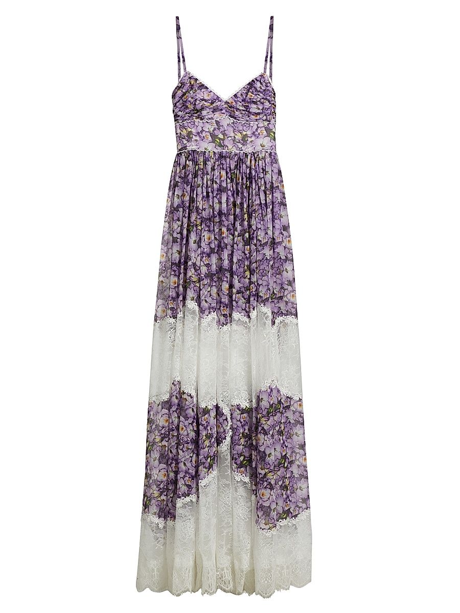 Women's Floral & Lace Tiered Slipdress Gown - Lilac Multi - Size 12