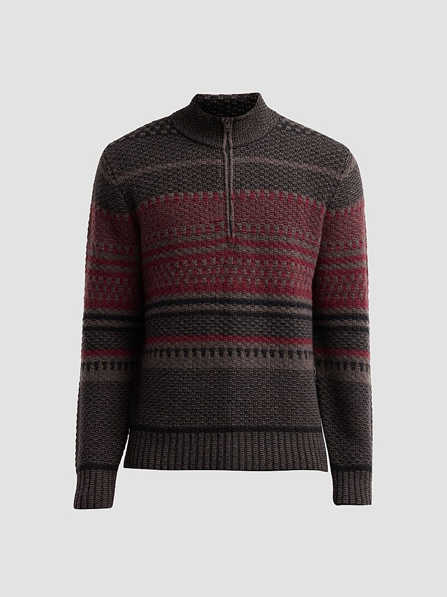 Men's Variegated Jacquard Wool-Blend Quarter-Zip Sweater - Black - Size XXL