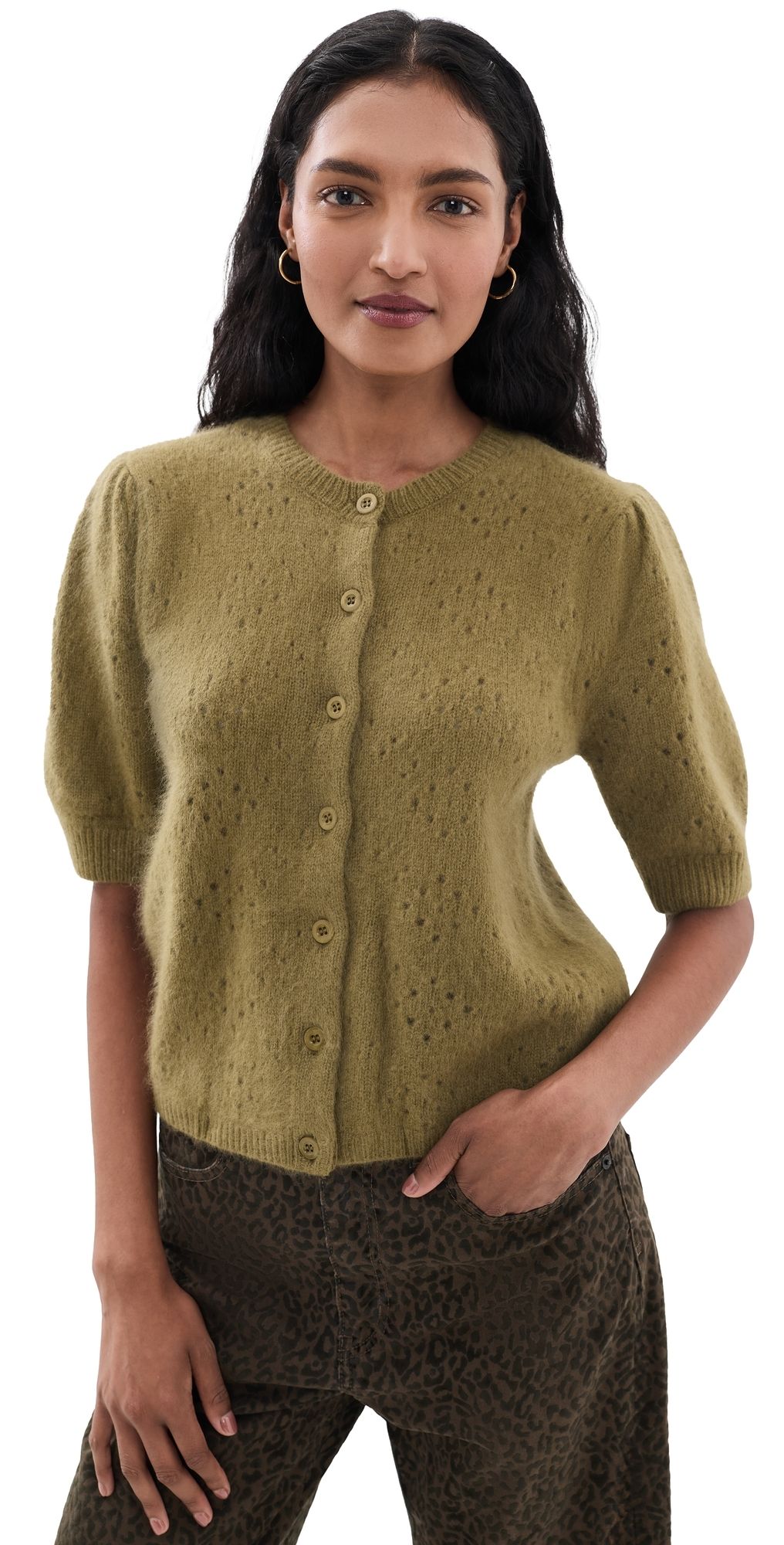 FRAME The Cashmere Airy Cardi Deep Olive M