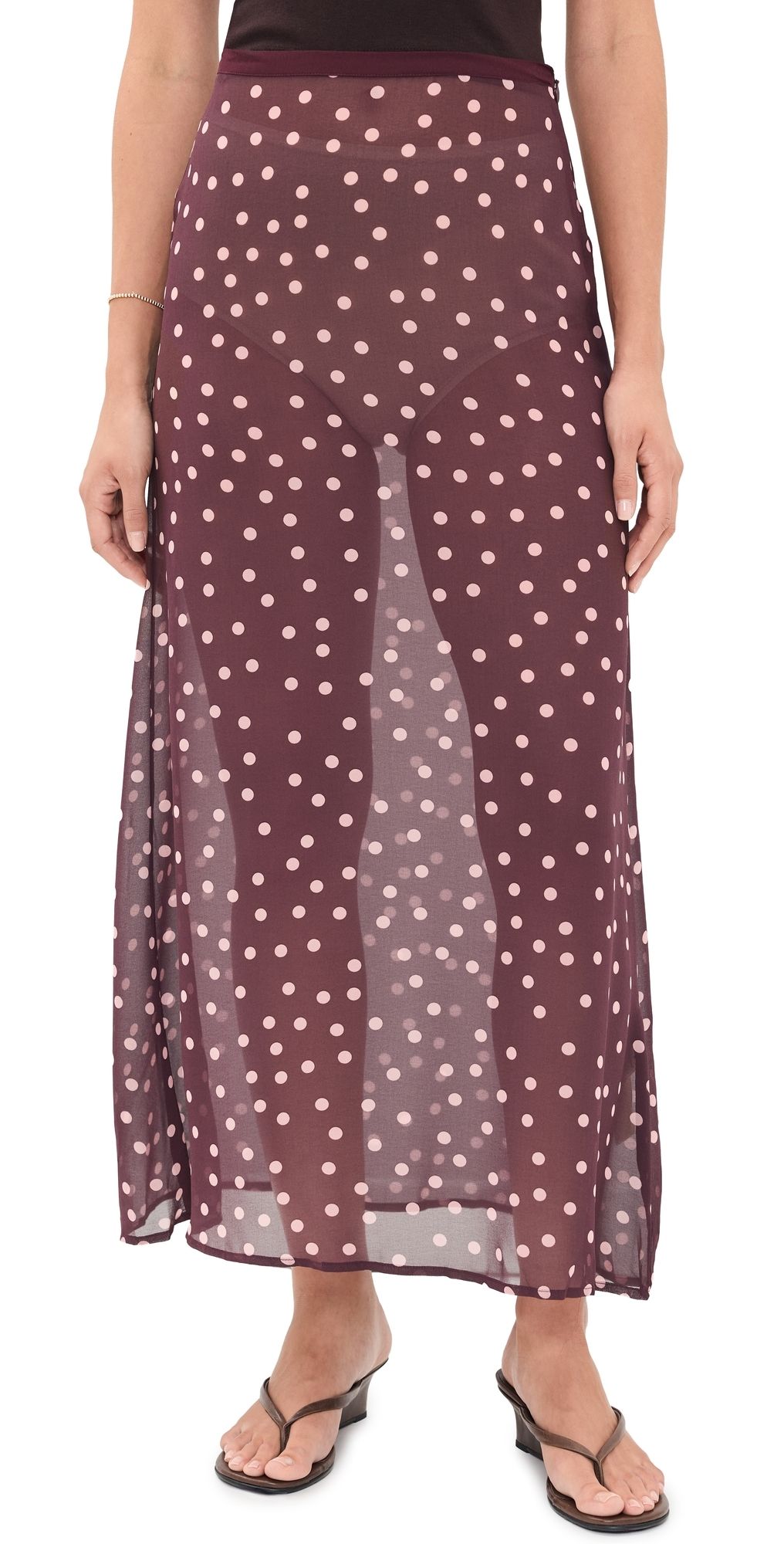 VRG GRL Vilma Sheer Polka Dot Maxi Skirt Wine Polka Dot XL