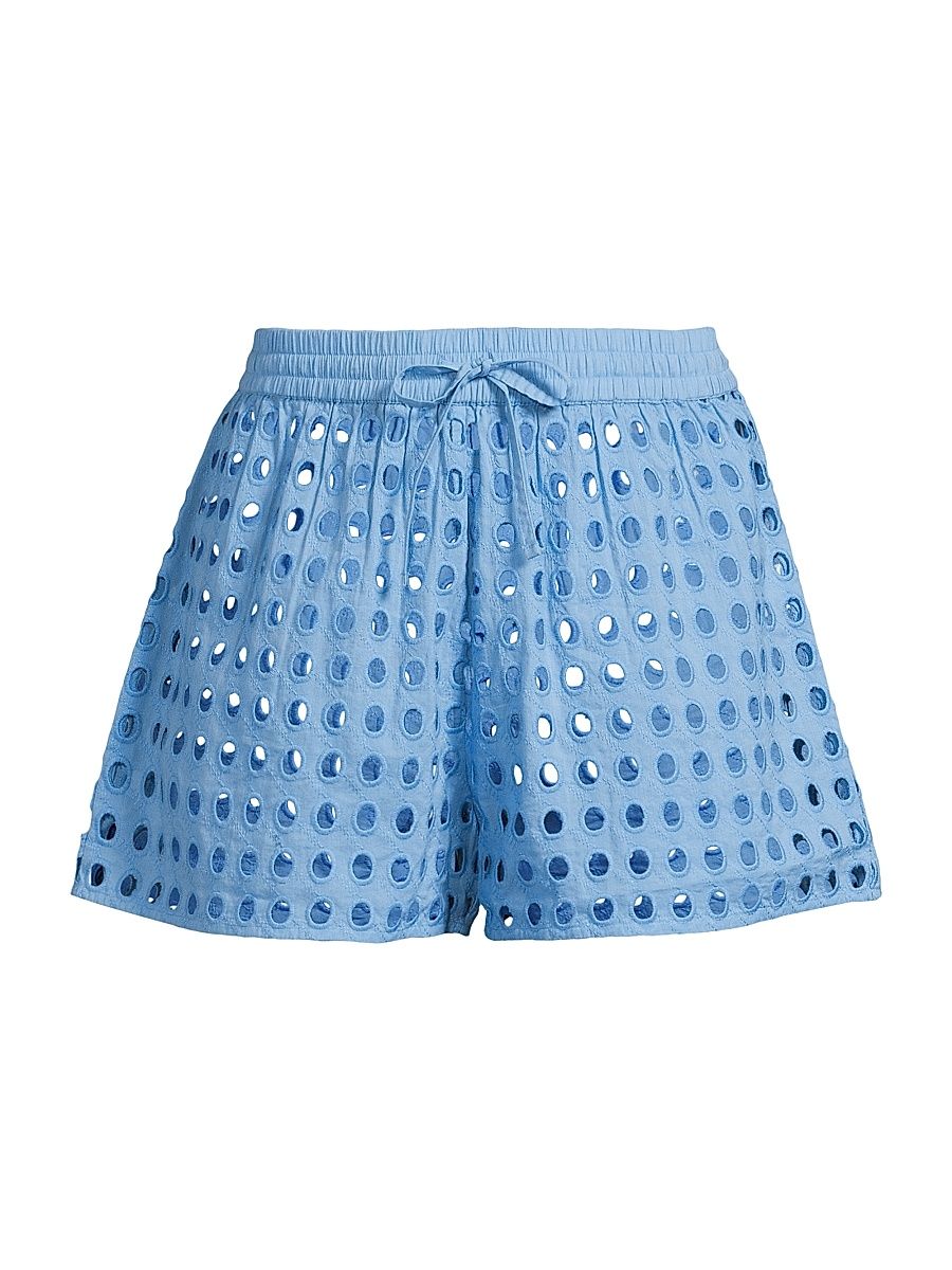 Women's The Charlie Eyelet Cotton Shorts - Cornflower Blue - Size Large