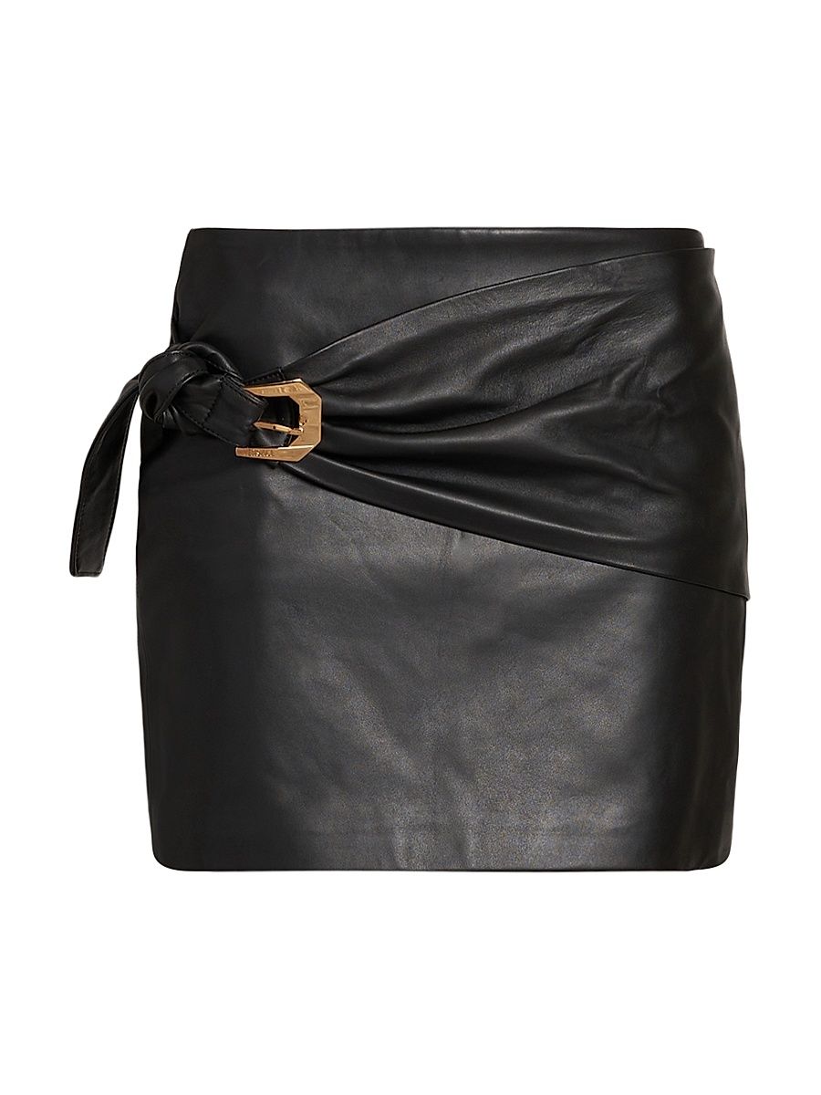 Women's Belted Leather Skirt - Black - Size 8