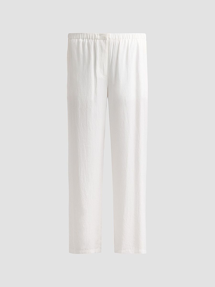 Women's Flowy Silk Twill Pants - Ivory - Size XL