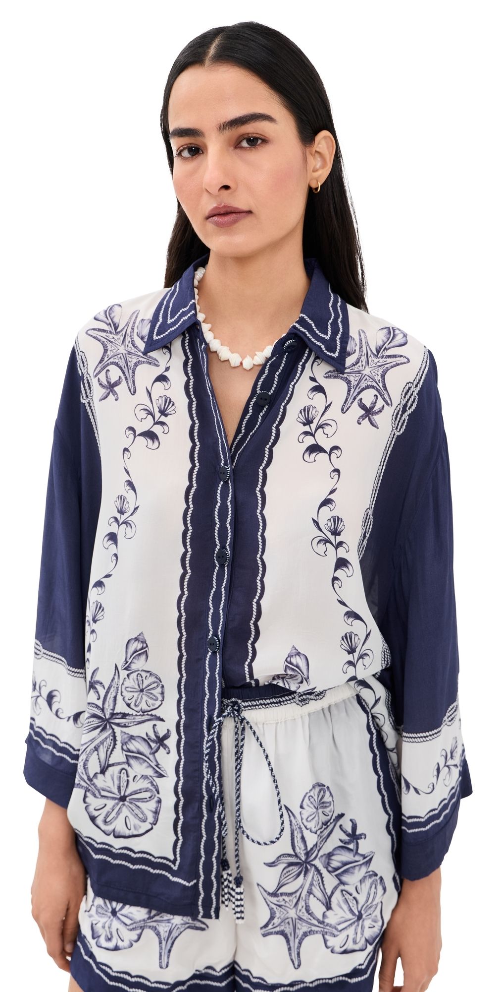 FARM Rio Nautical Scarf Button Down Shirt Coast Scarf Off White M
