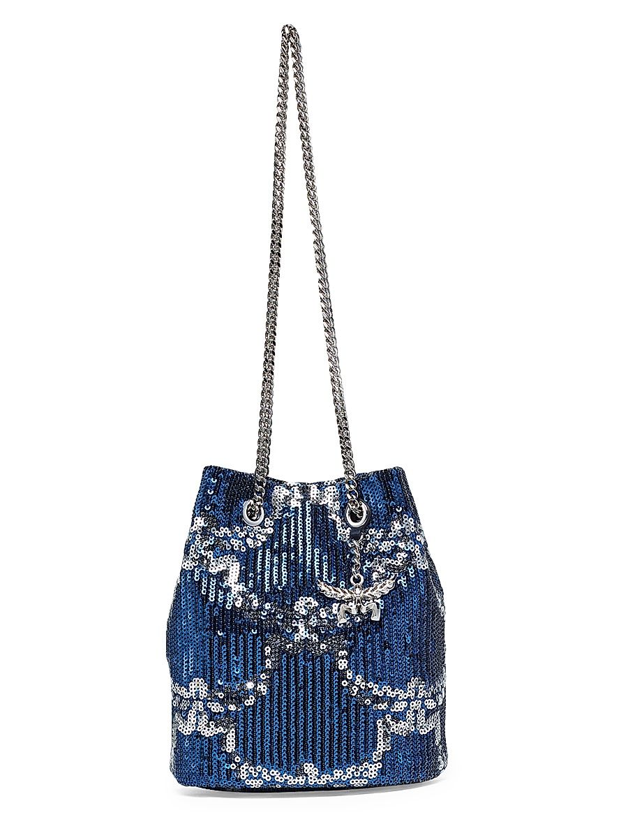 Women's Himmel Sequin Logo Print Bucket Bag - Navy Blazer