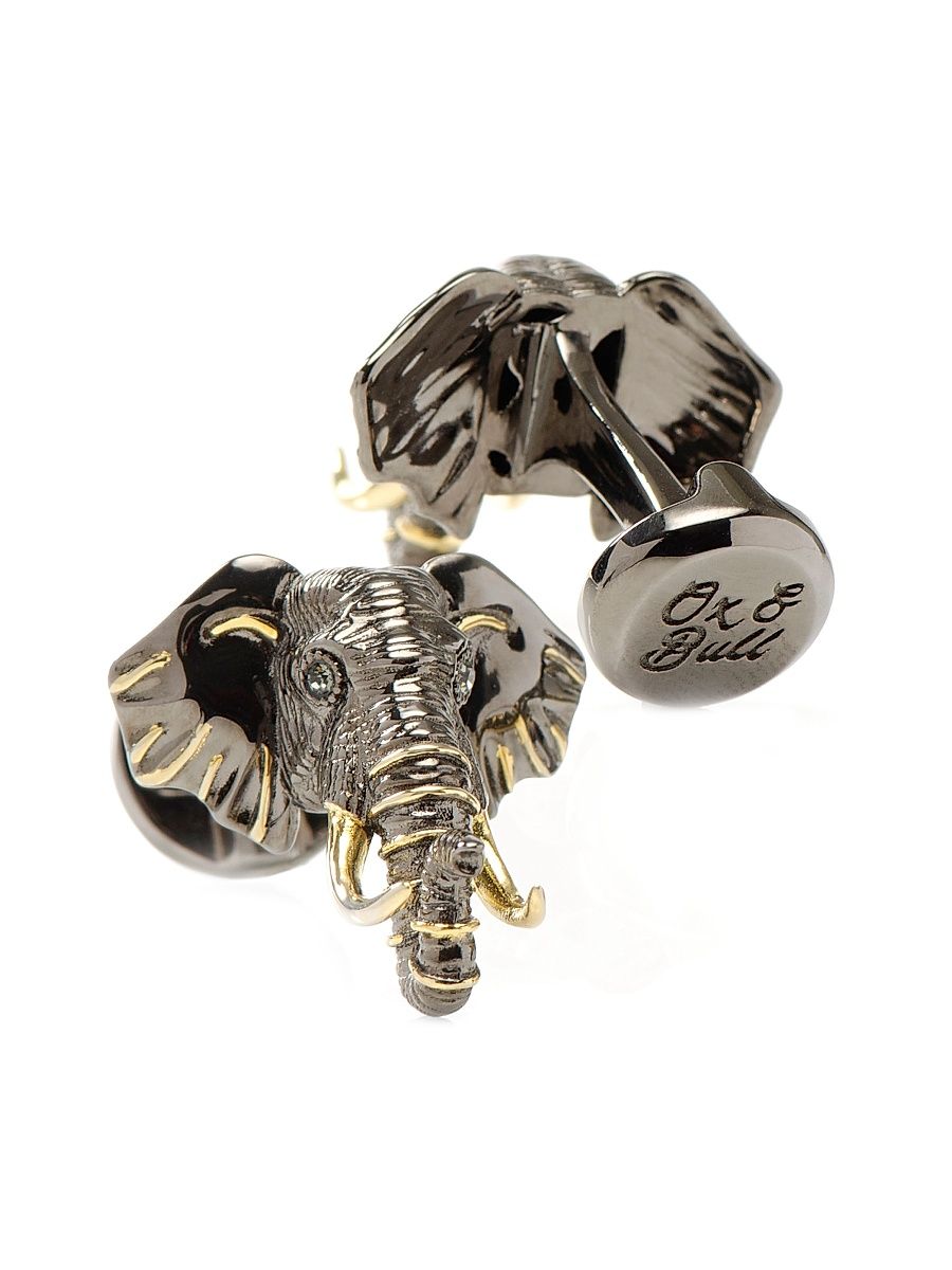 Men's Sterling SIlver & 14K Gold Elephant Cufflinks - Gunmetal