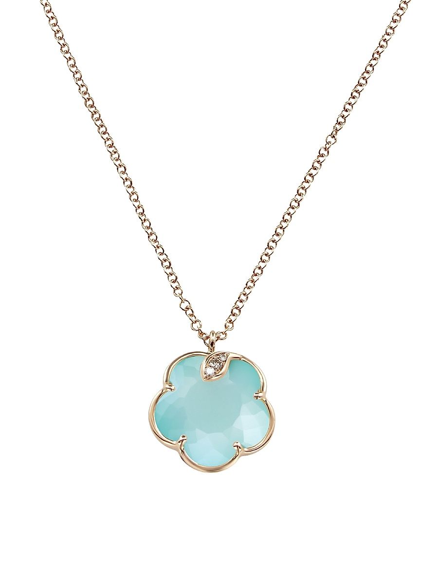 Women's Petit Joli 18K Rose Gold, 0.04 TCW Diamonds, Turquoise & White Moonstone Doublet Necklace - Turquoise