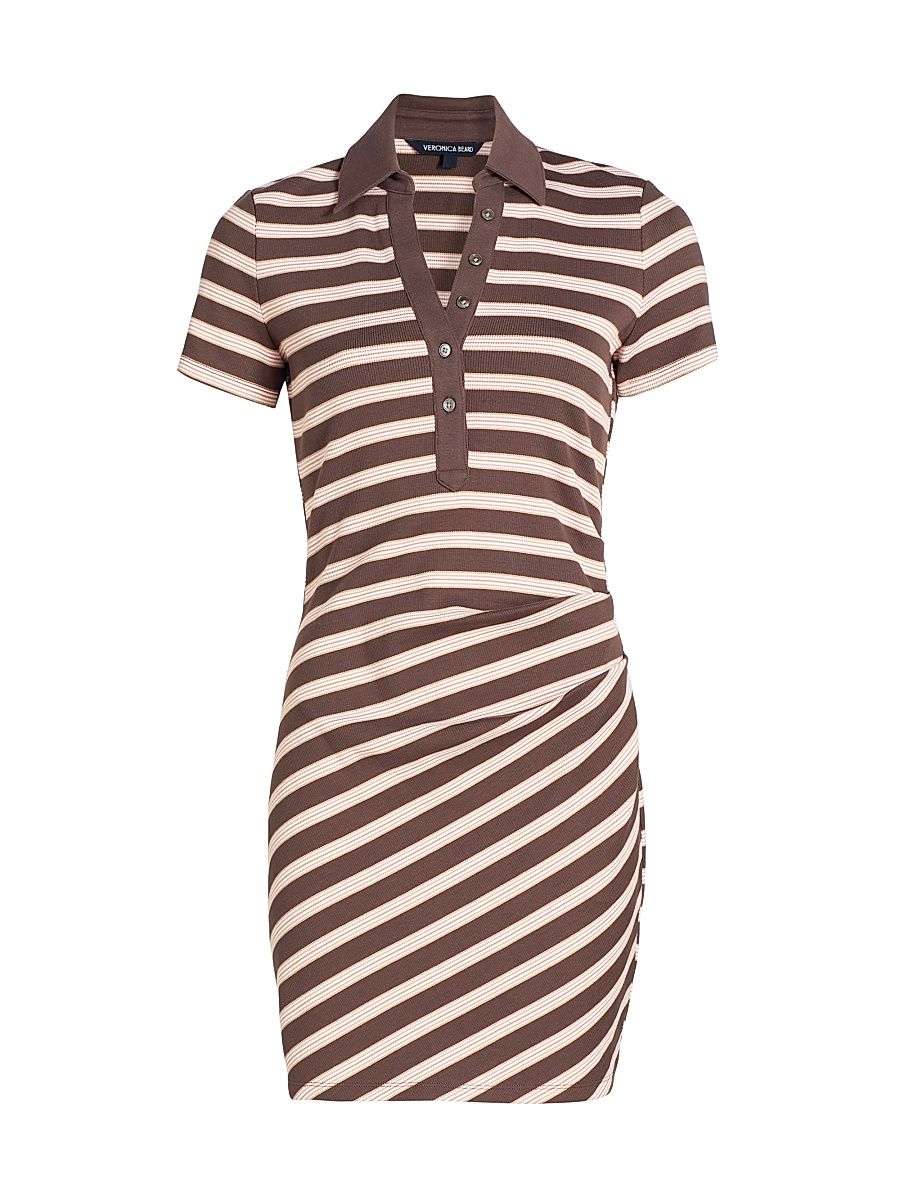 Women's Lanier Striped Polo Minidress - Brown Stripe - Size XL