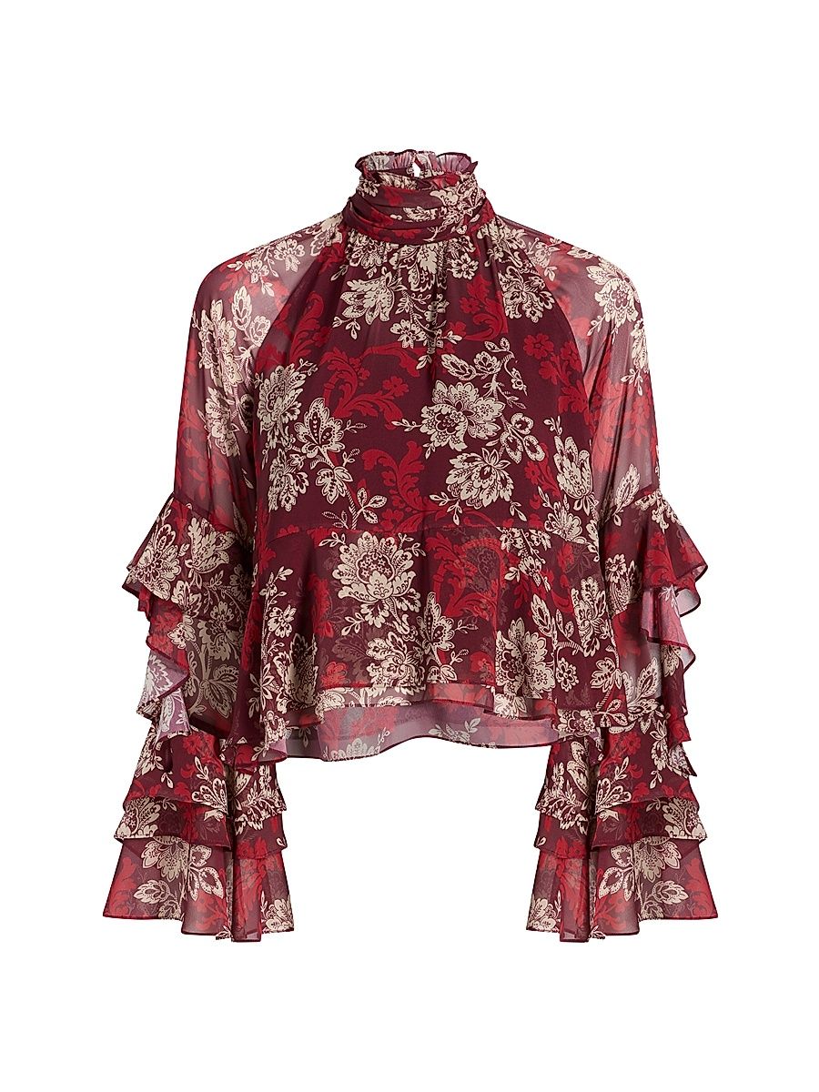Women's Gilded Paisley Chiffon Blouse - Mulberry - Size Medium