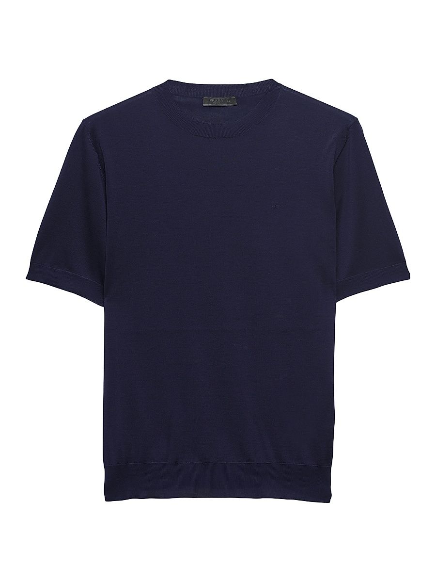 Men's Short-Sleeved Silk Sweater - Blue - Size 44