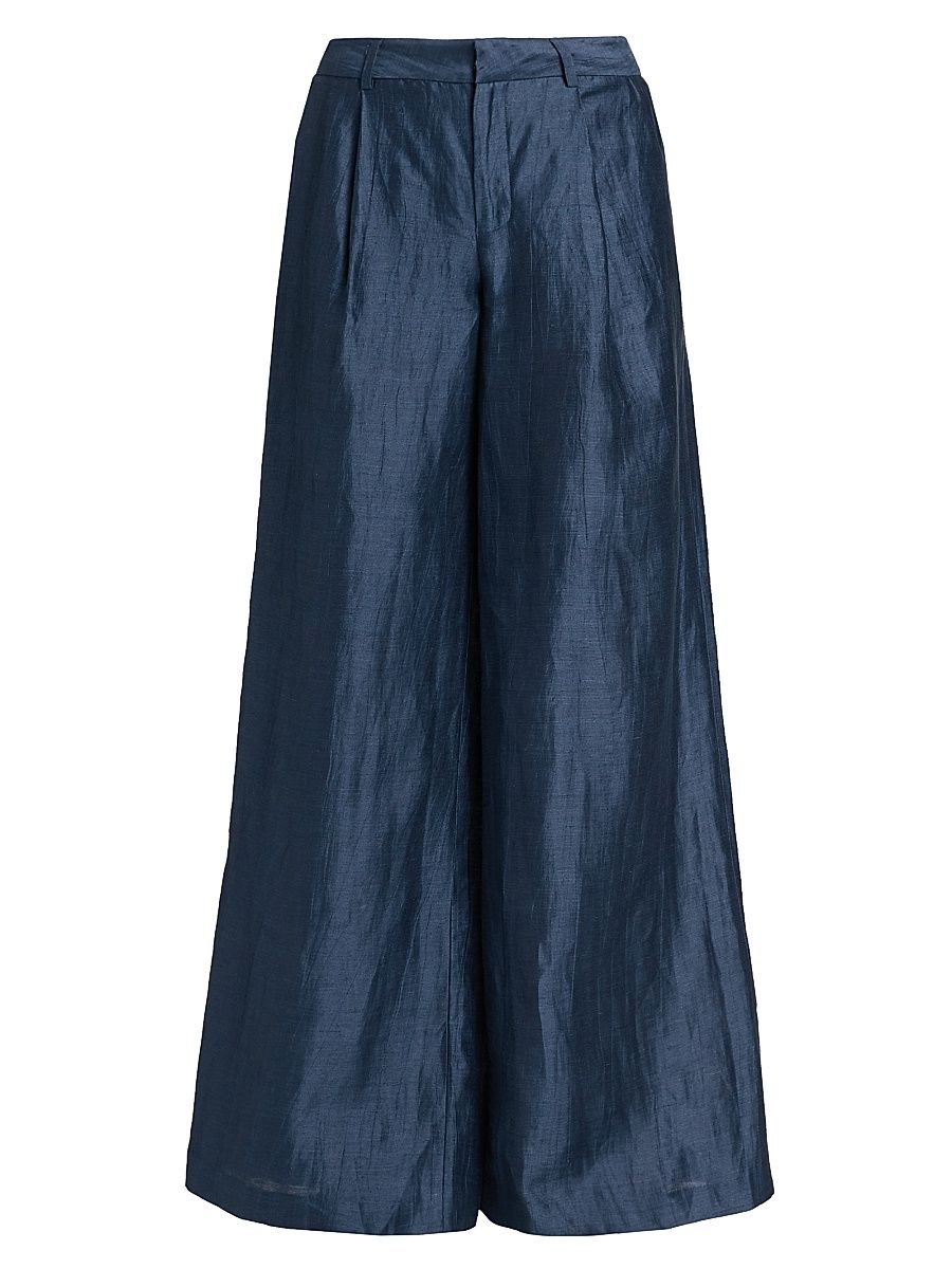 Women's Allanah Linen-Blend Wide Trousers - Deep Sea Blend - Size 18