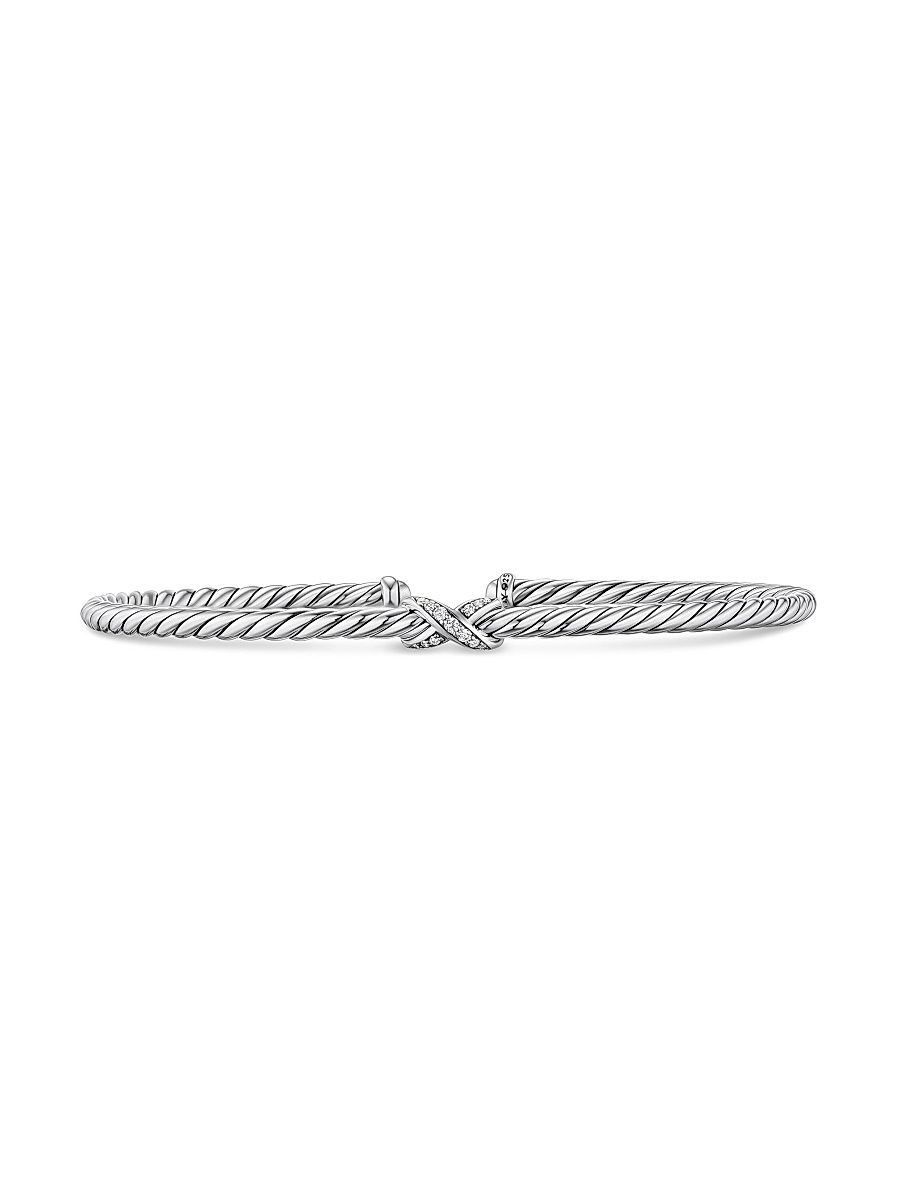 Women's Micro Cable Flex x Bracelet in Sterling Silver - Diamond - Size Medium