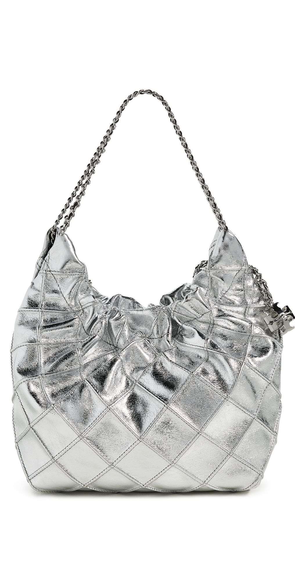 Tory Burch Fleming Metallic Mini Hobo Bag Silver One Size