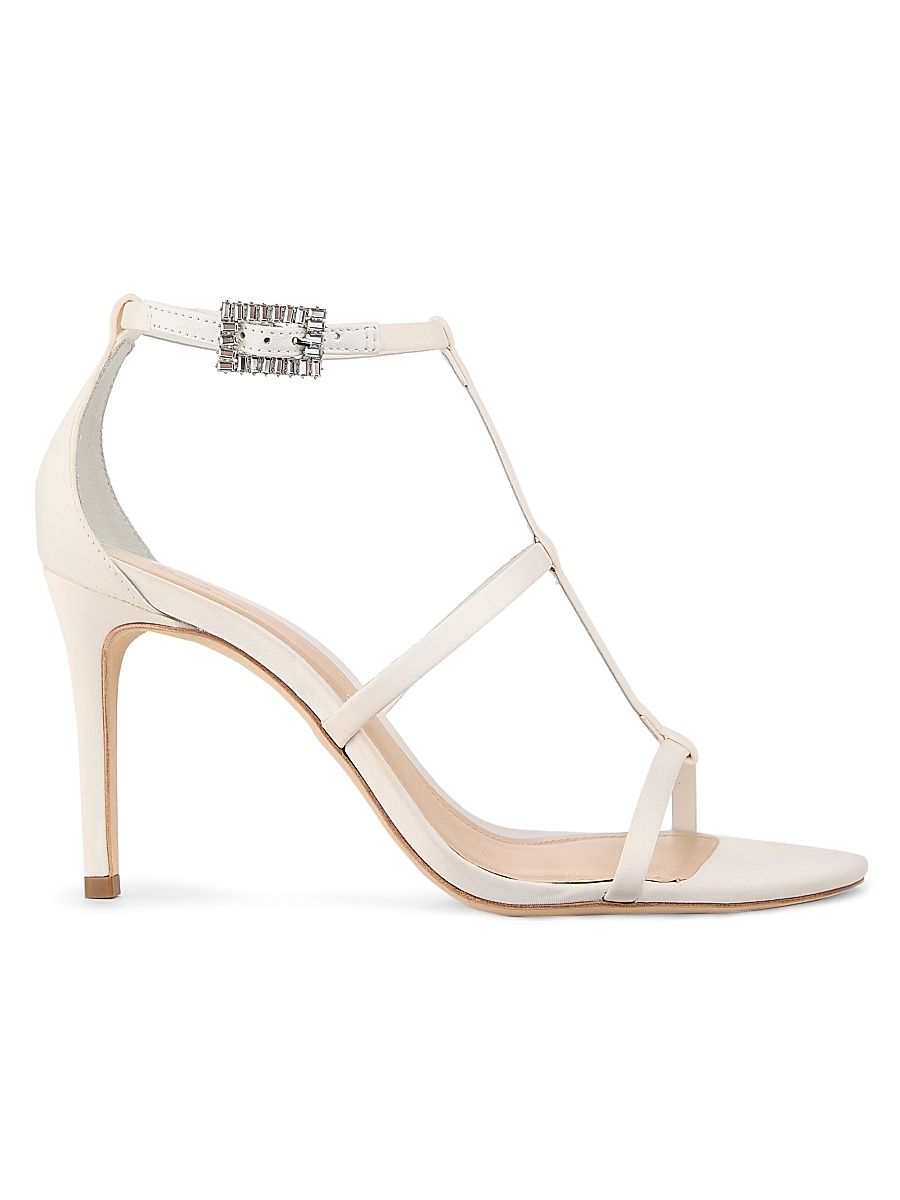 Women's 90MM Crystal-Embellished Satin Stiletto Sandals - Ivory - Size 10