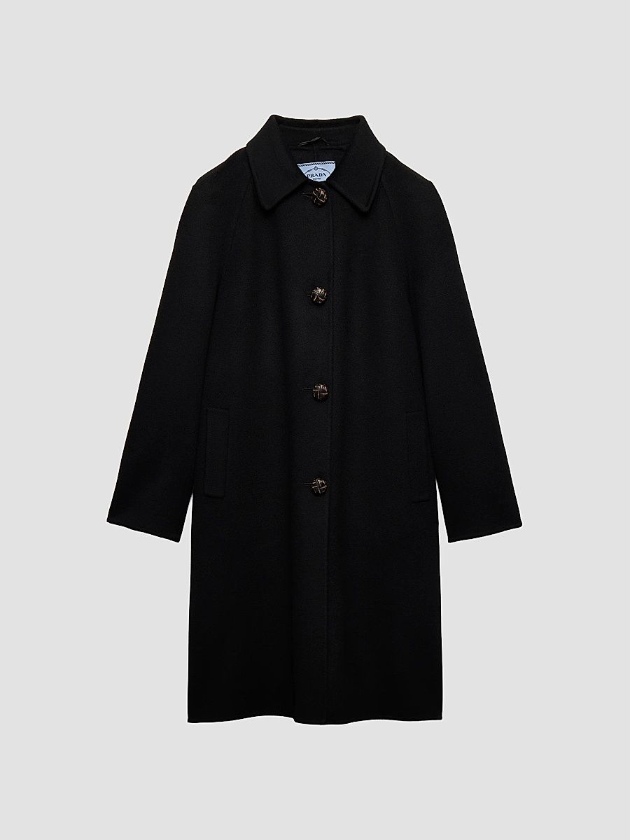 Women's Single-Breasted Double Cashmere and Wool Coat - Black - Size 4