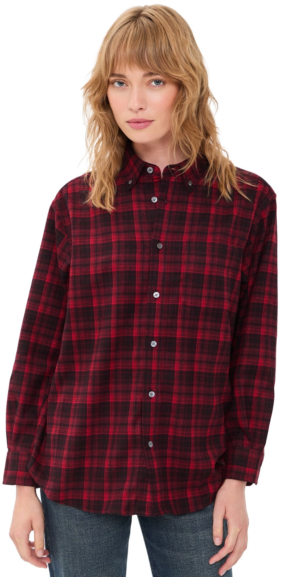 DUNST Checked Flannel Button Down Shirt Red M
