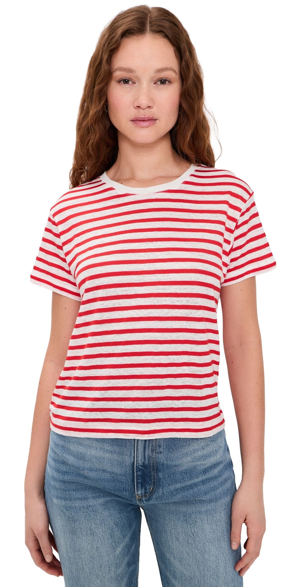 Alex Mill Garcon Striped Tee In Linen Cotton Off White/Tomato L