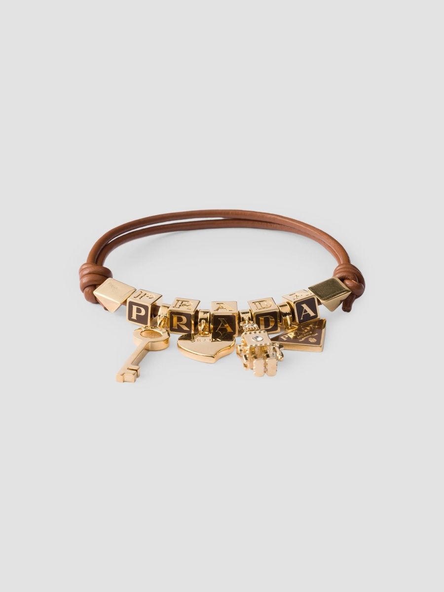 Prada Women's Nappa Leather and Metal Bracelet - Brown - Size Small