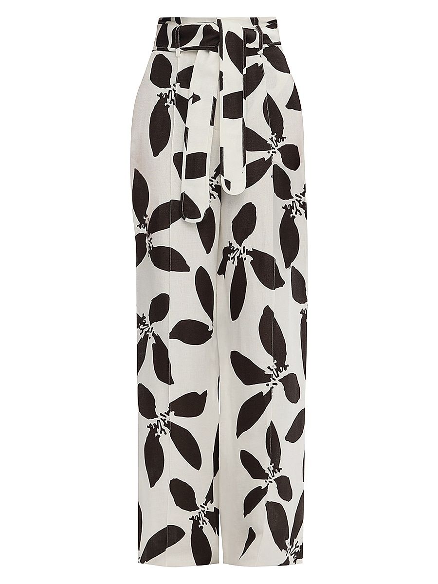 Women's Jennifer Floral Wide-Leg Pants - Brown - Size 4