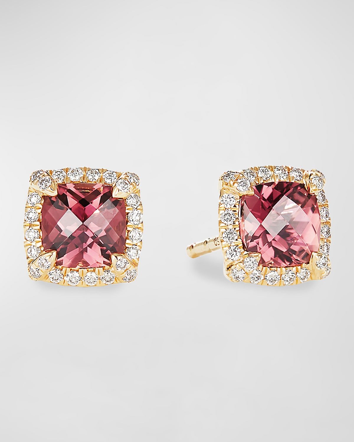 Petite Chatelaine Pave Bezel Stud Earrings with Gemstone and Diamonds in 18K Yellow Gold