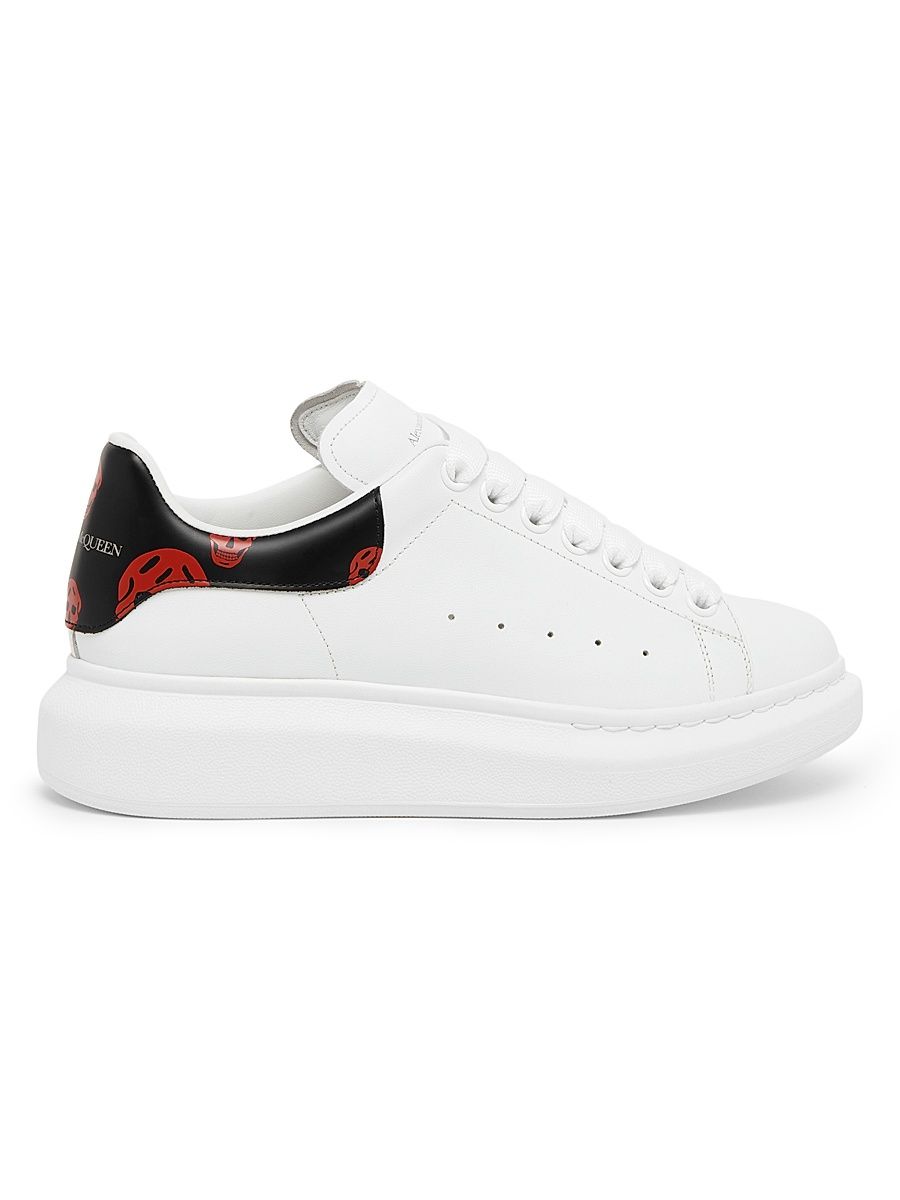 Men's Oversized Skull-Print Leather Low-Top Sneakers - White Black - Size 15