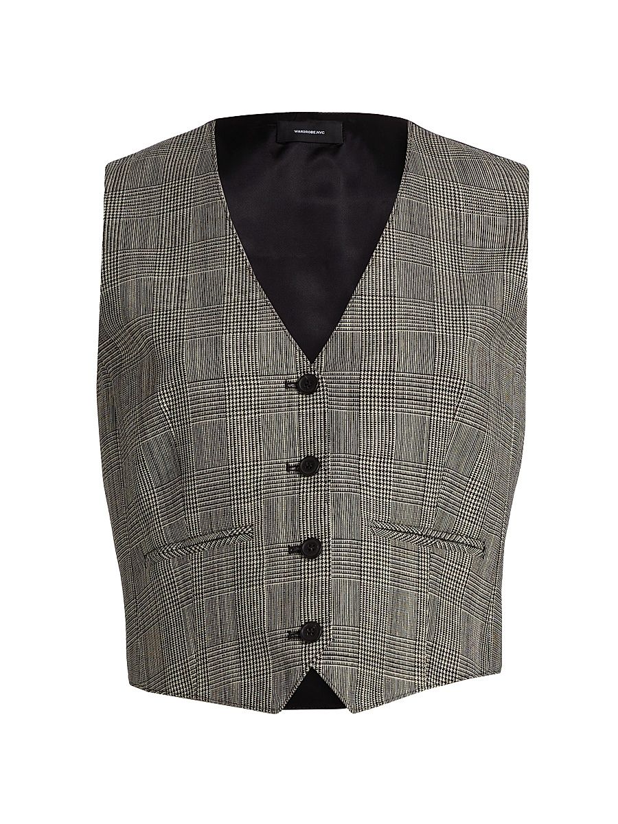 Women's Glen Check Wool Waistcoat - Prince Of Wales - Size Medium