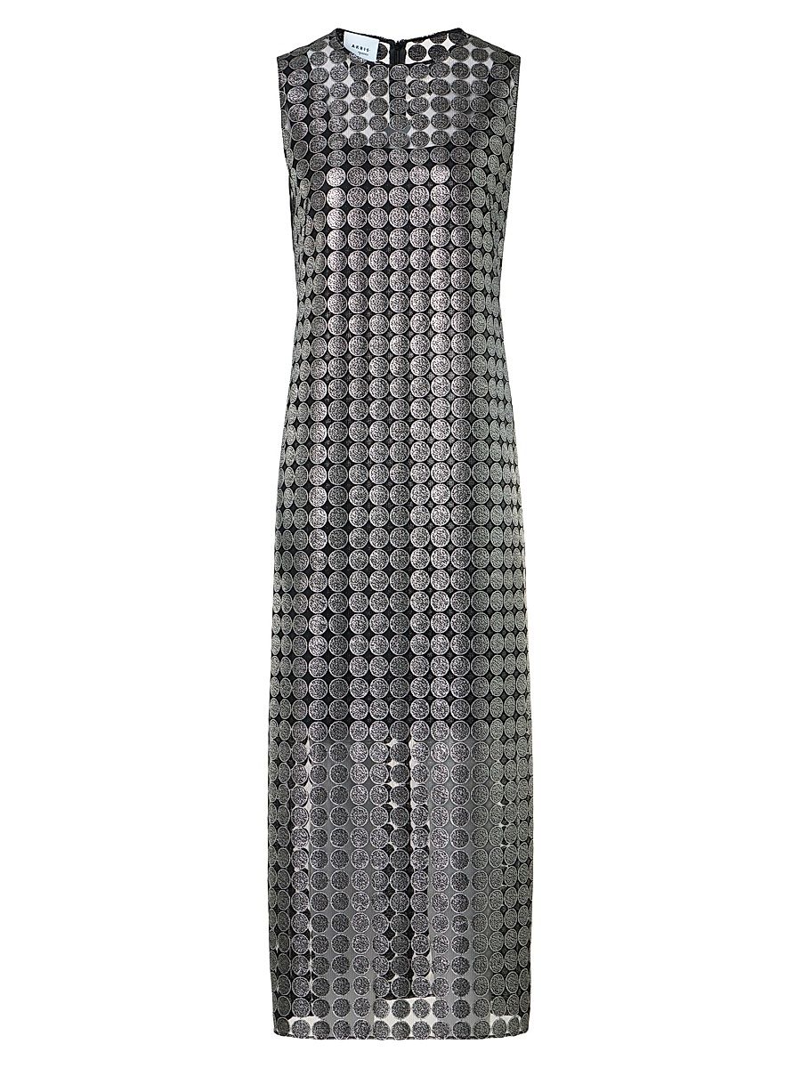 Women's Metallic Dot-on-Tulle Embroidered Midi-Dress - Brushed Steel - Size 18