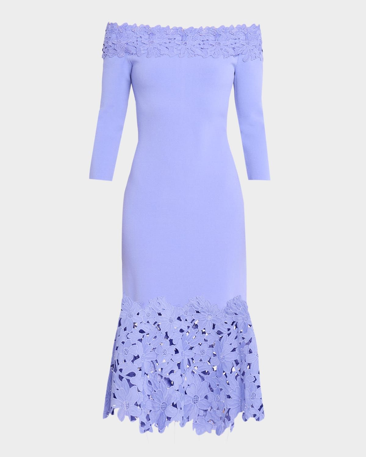 Sia Off-Shoulder Lace & Knit Midi Dress