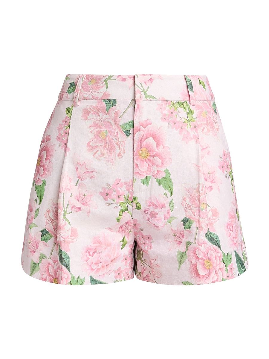 Generation Love Women's Glenn Floral Linen-Blend Belted Tailored Shorts - Pink Petal Dream - Size 6