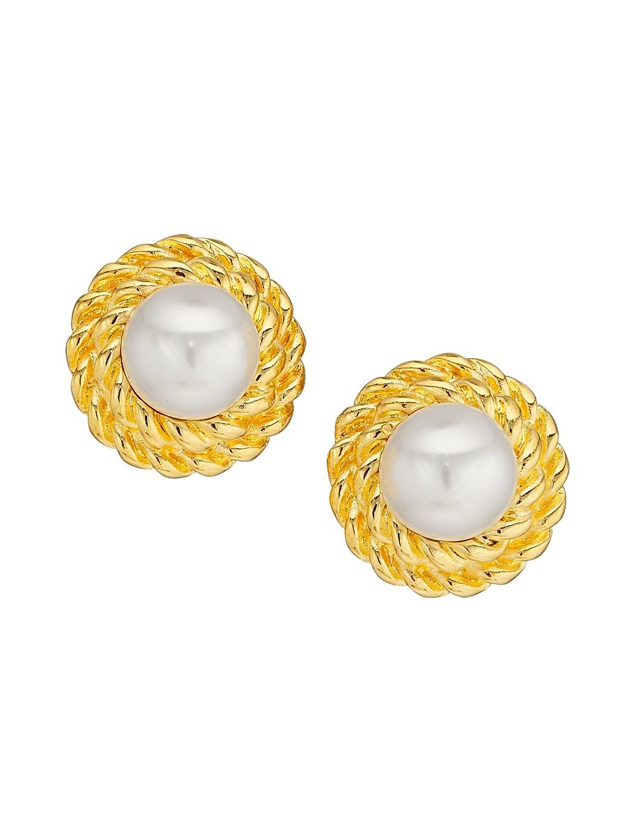 Women's Goldtone Cable & Faux Pearl Clip-On Earrings - Gold