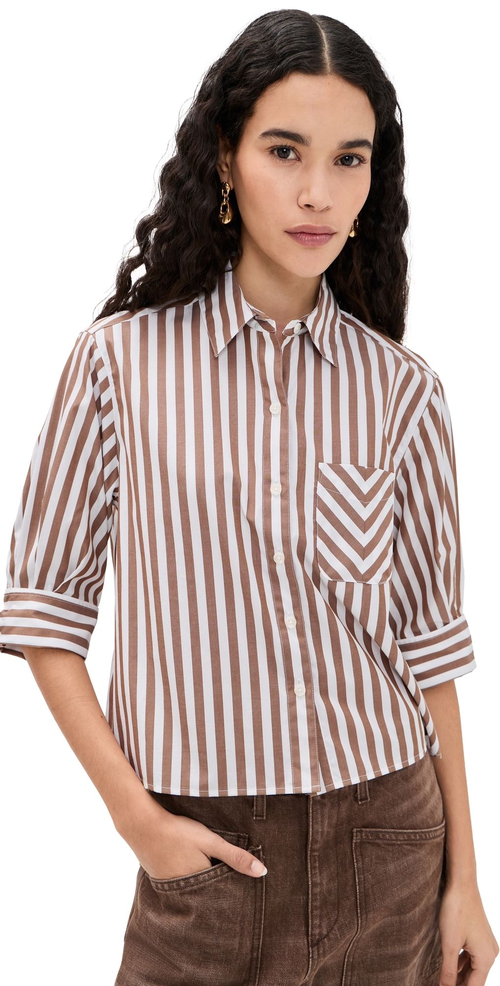 rag & bone Lucia Stripe Poplin Shirt Brwst S