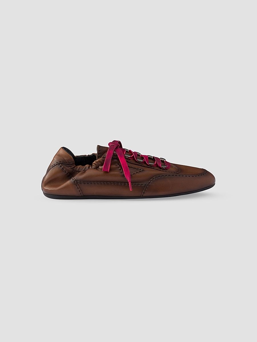 Men's Collapse Antiqued Nappa Leather Sneakers with Hooks - Brown - Size 6.5