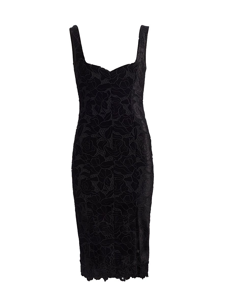 Women's Glinda Velvet Lace Knee-Length Dress - Black - Size XL