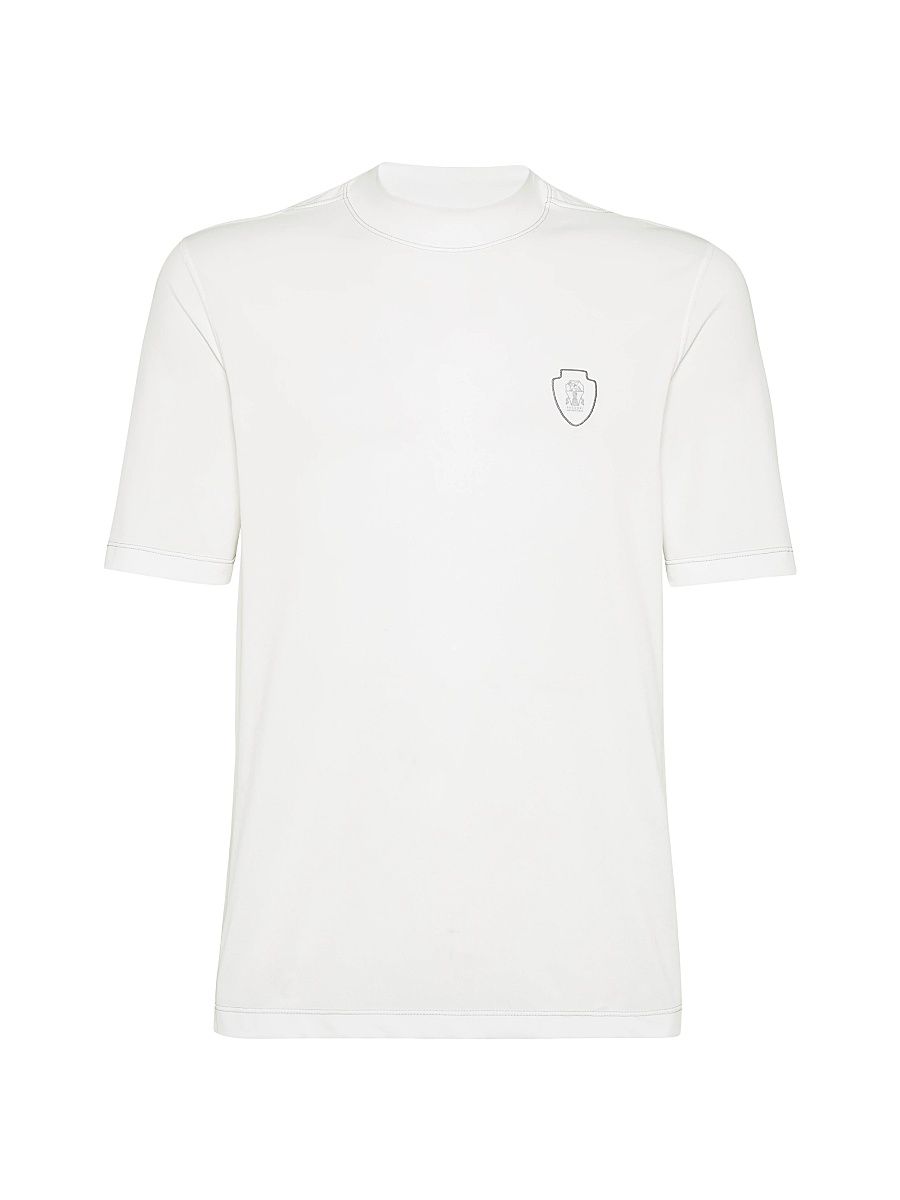 Men's Techno Piqué Mock-Neck T-Shirt with Logo - White - Size XXL