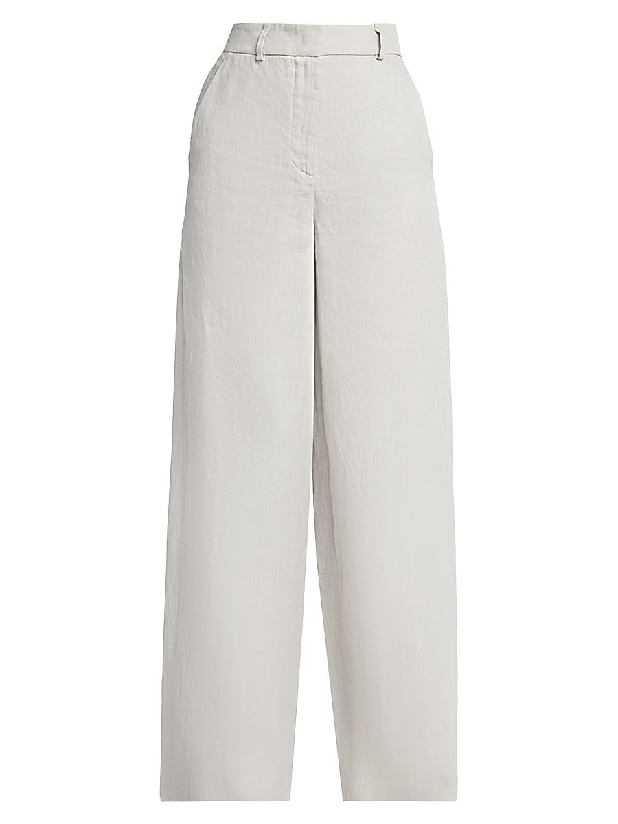 Women's Linen Straight-Leg Trousers - Solid Medium Grey - Size 16