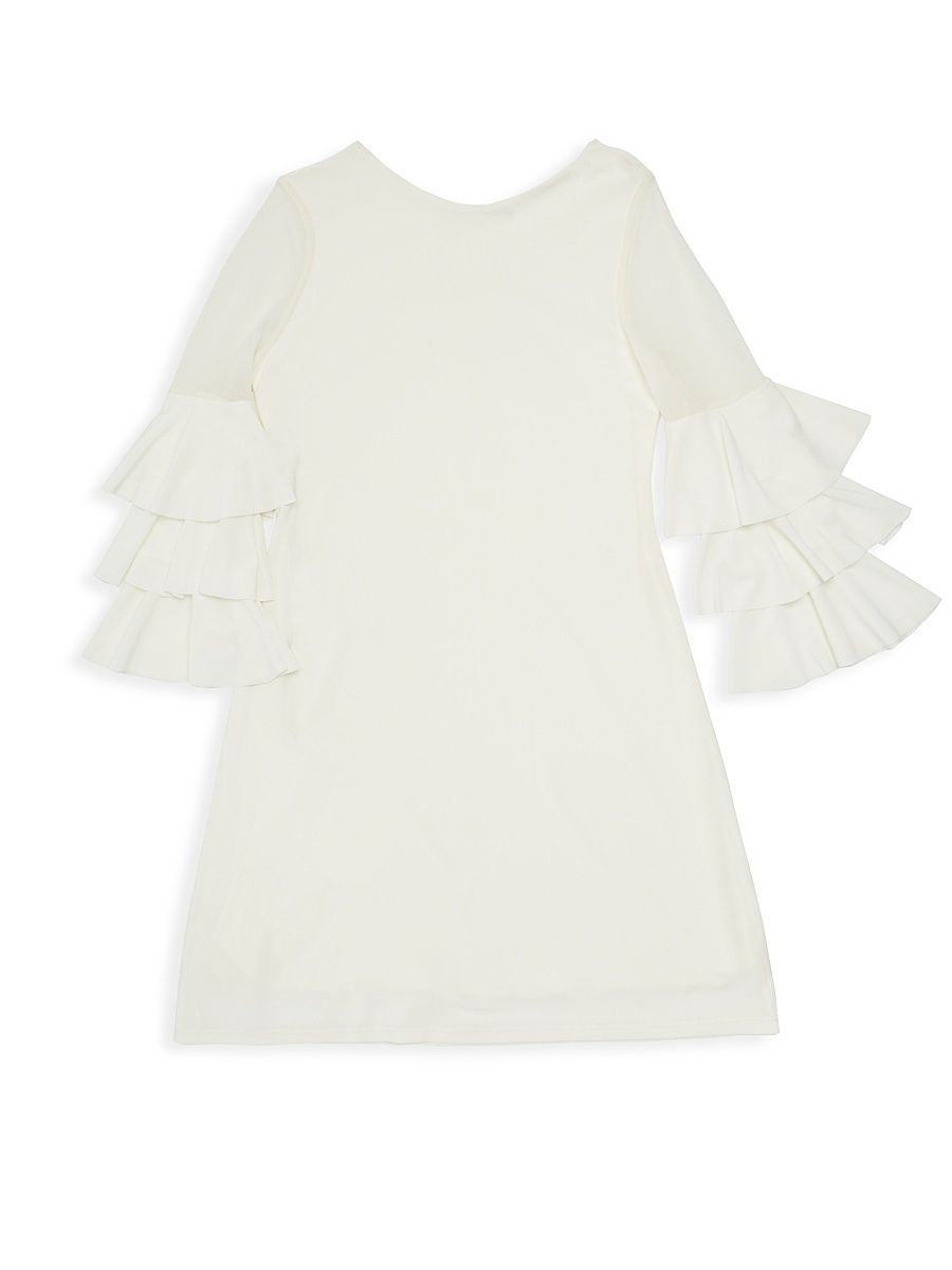 Girl's Ruffle Sleeve Shift Dress - Ivory - Size 16